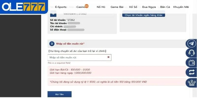 Khi rút tiền tại OLE777 cần lưu ý những gì?