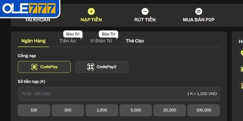 Lưu ý quan trọng để nạp tiền OLE777 thành công
